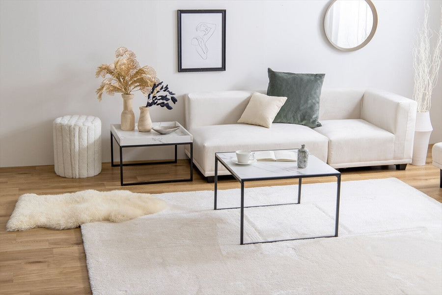 Simple modern wooden top steel legs nesting table set of 2