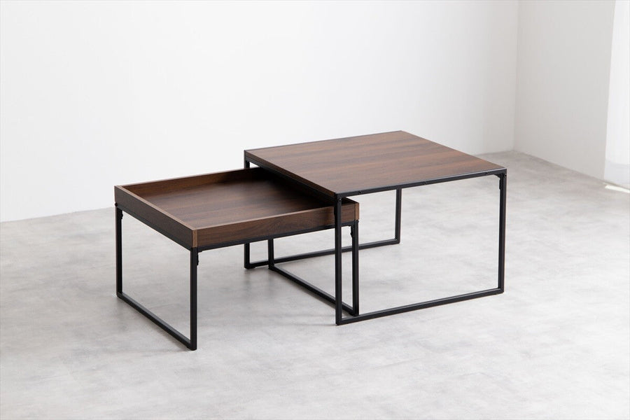 Simple modern wooden top steel legs nesting table set of 2