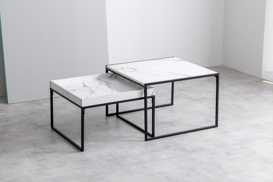 Simple modern wooden top steel legs nesting table set of 2
