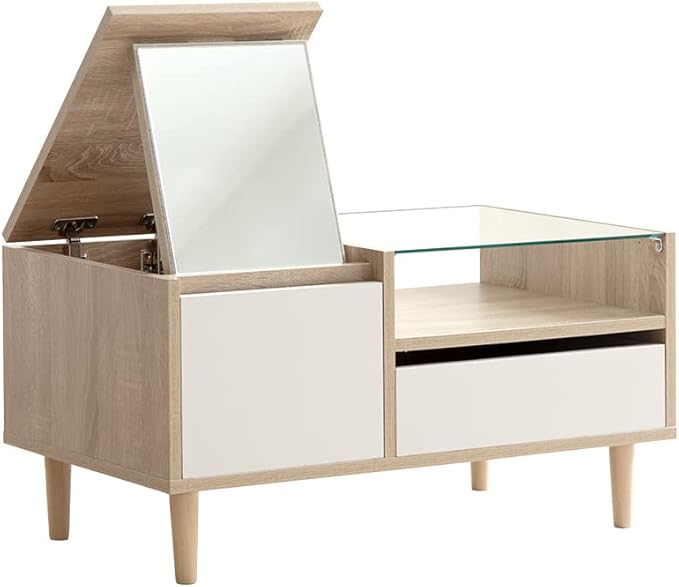 Scandinavian natural wood bicolor dresser table with display storage