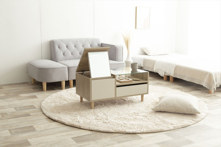 Scandinavian natural wood bicolor dresser table with display storage