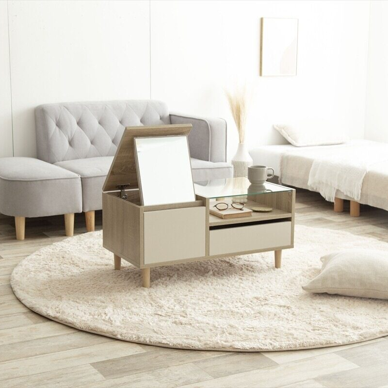 Scandinavian natural wood bicolor dresser table with display storage