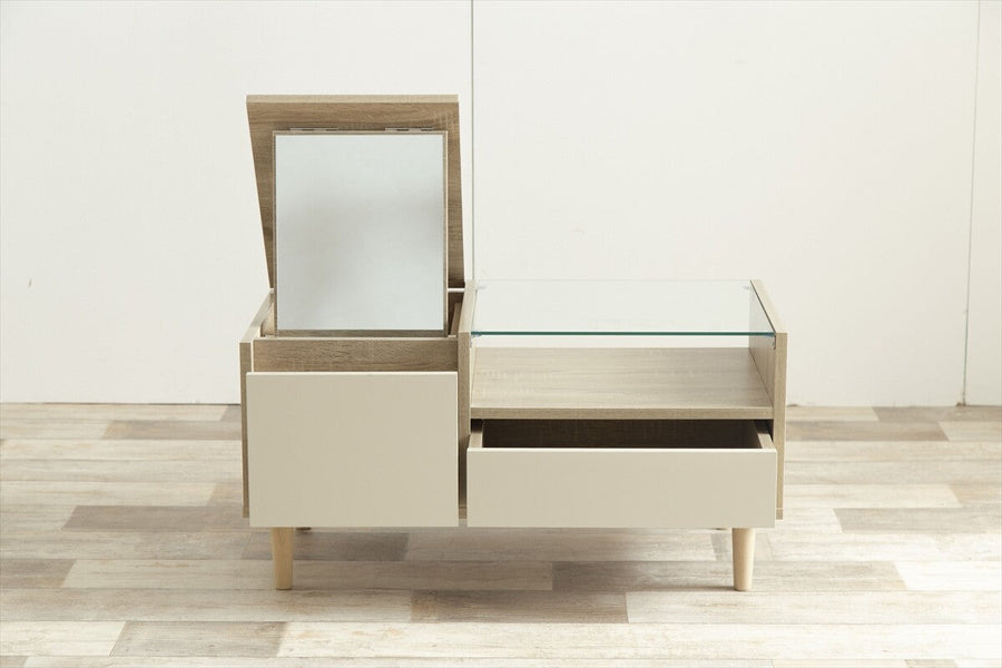Scandinavian natural wood bicolor dresser table with display storage