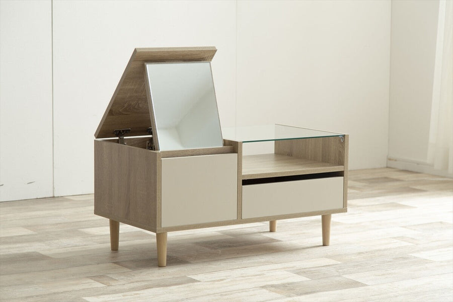 Scandinavian natural wood bicolor dresser table with display storage
