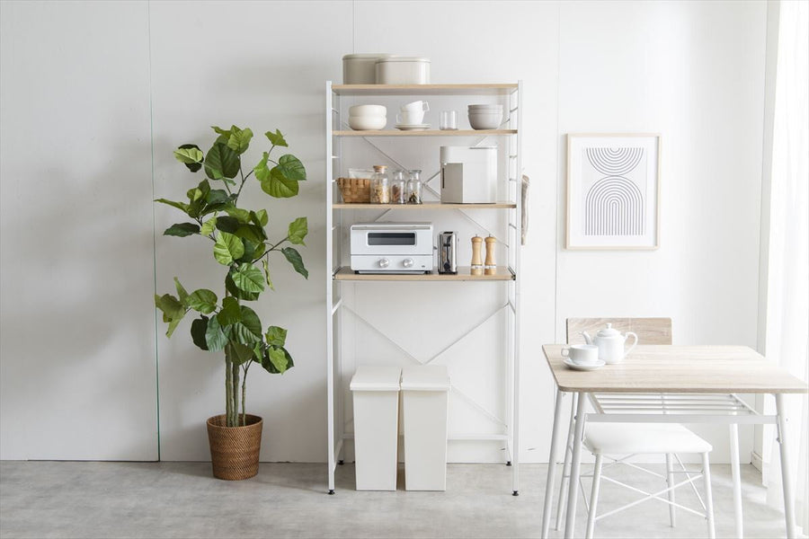 Simple and modern wooden top, steel frame, 80cm wide, trash can rack