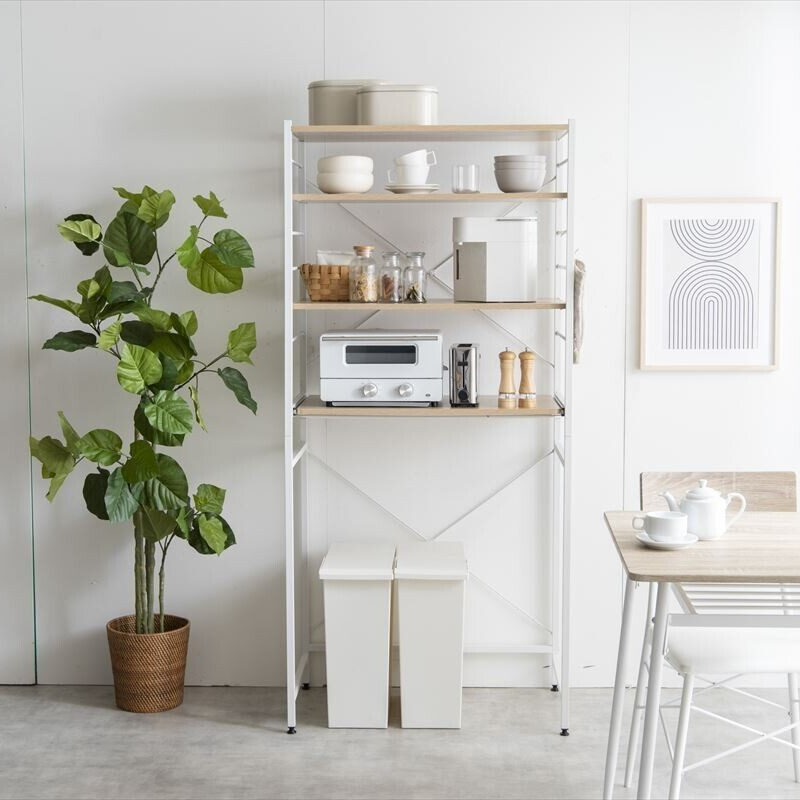 Simple and modern wooden top, steel frame, 80cm wide, trash can rack