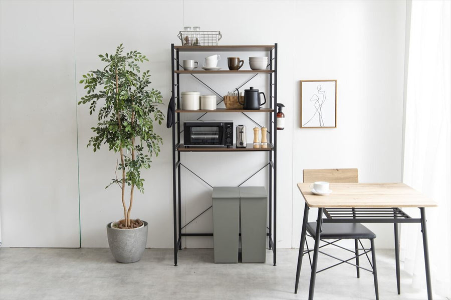 Simple and modern wooden top, steel frame, 80cm wide, trash can rack