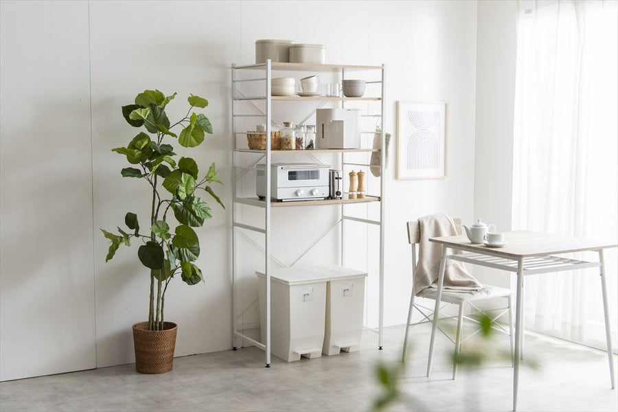 Simple and modern wooden top, steel frame, 80cm wide, trash can rack