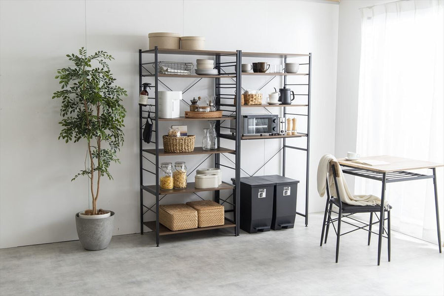 Simple and modern wooden top, steel frame, 80cm wide, trash can rack