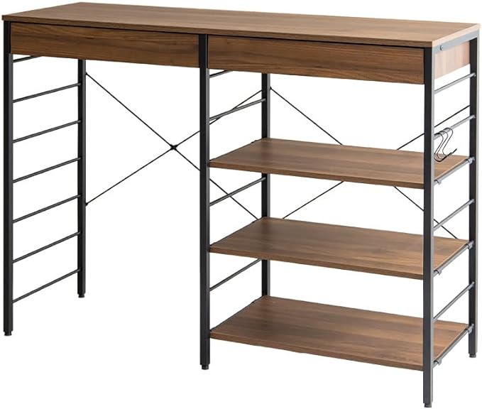 Simple and modern wooden top, steel frame, 120cm wide, trash can rack