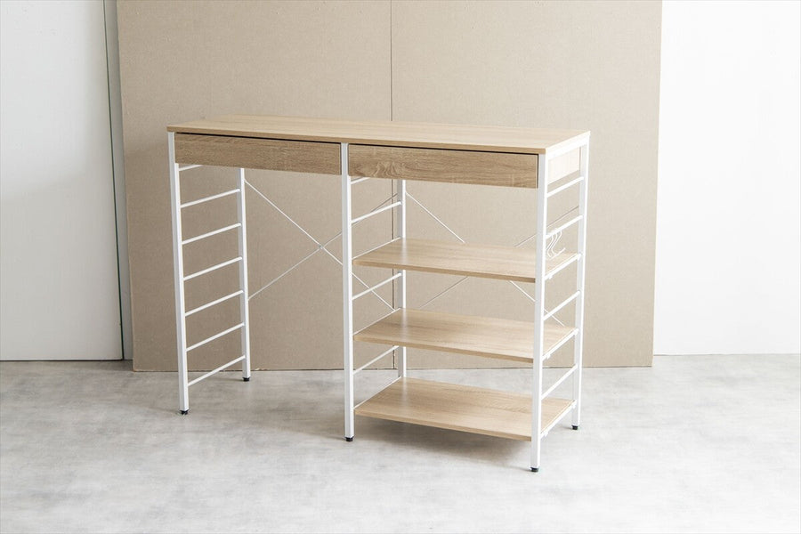 Simple and modern wooden top, steel frame, 120cm wide, trash can rack