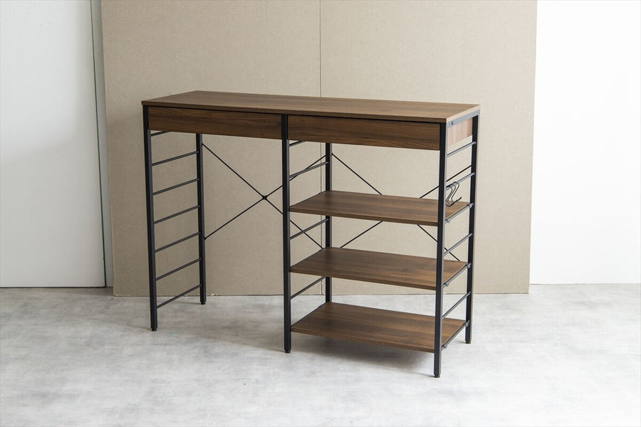 Simple and modern wooden top, steel frame, 120cm wide, trash can rack