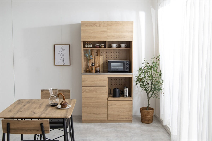 Nordic modern wooden stainless steel tableware cabinet