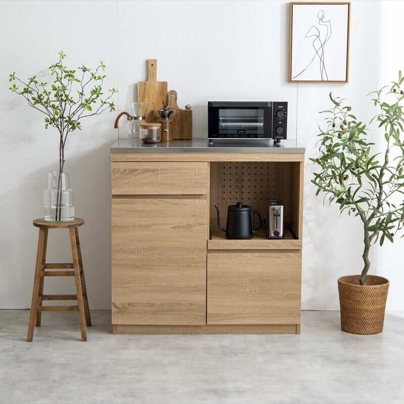 Nordic modern wooden stainless steel top range stand
