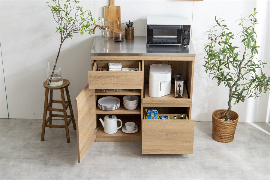 Nordic modern wooden stainless steel top range stand