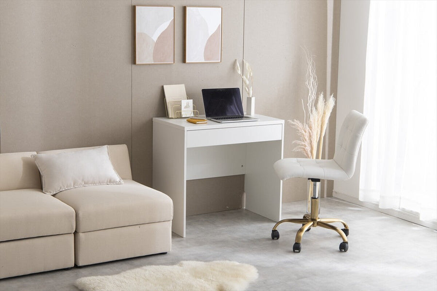 Scandinavian modern wooden desk with outlet, USB port and drawer