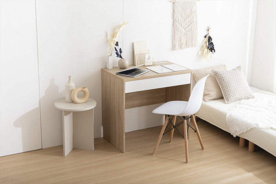 Scandinavian modern wooden desk with outlet, USB port and drawer