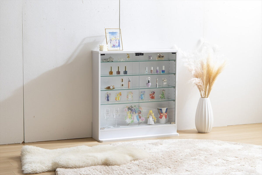 シンプル木製ガラス棚板ワイドタイプコレクションケース