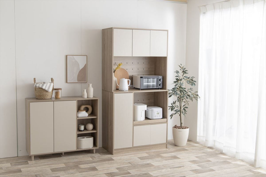 Scandinavian modern wooden two-tone kitchen storage with two outlets