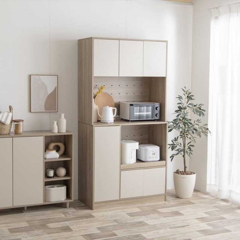 Scandinavian modern wooden two-tone kitchen storage with two outlets