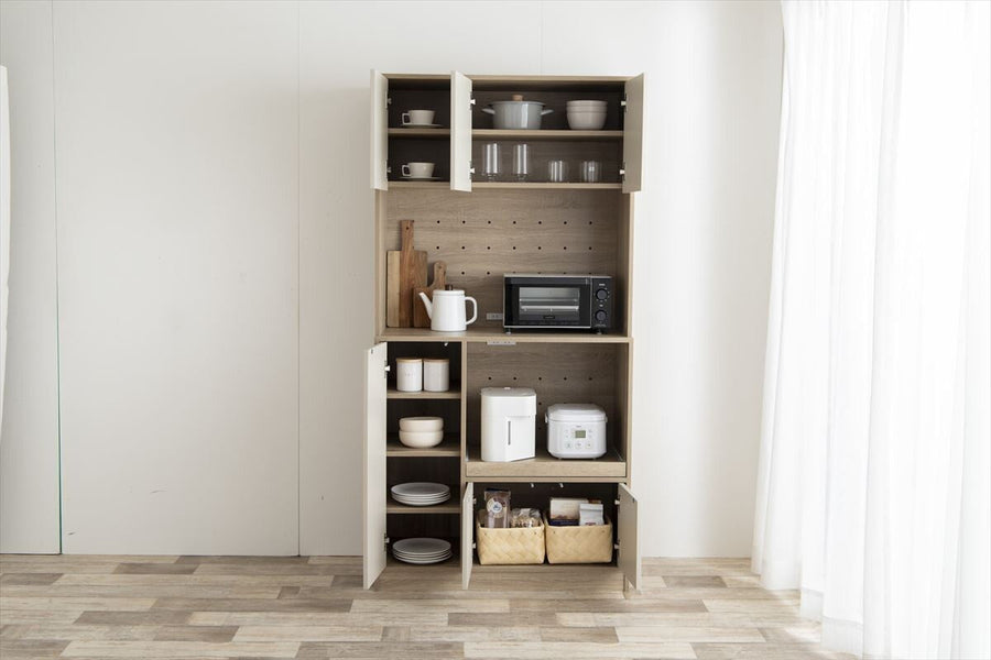 Scandinavian modern wooden two-tone kitchen storage with two outlets