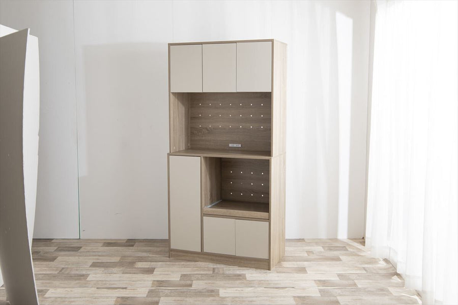 Scandinavian modern wooden two-tone kitchen storage with two outlets