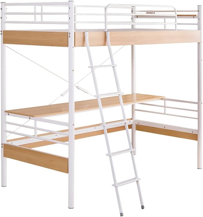 Modern steel pipe frame loft single bed with desk and headboard