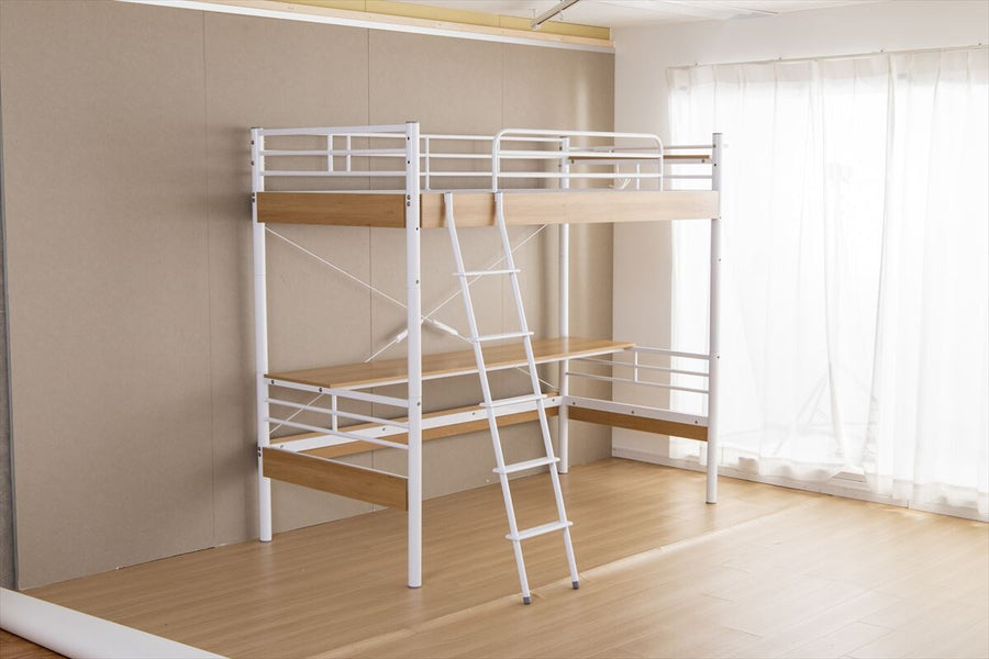 Modern steel pipe frame loft single bed with desk and headboard