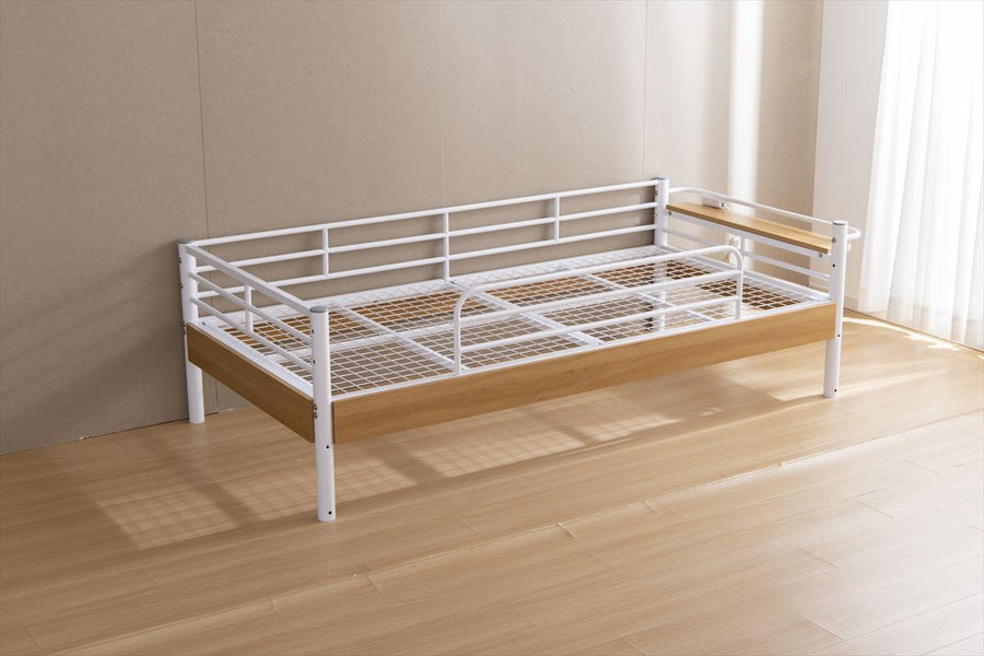 Modern steel pipe frame loft single bed with desk and headboard