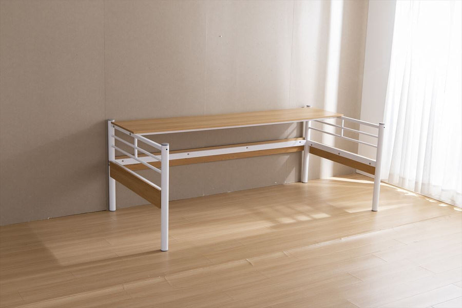 Modern steel pipe frame loft single bed with desk and headboard