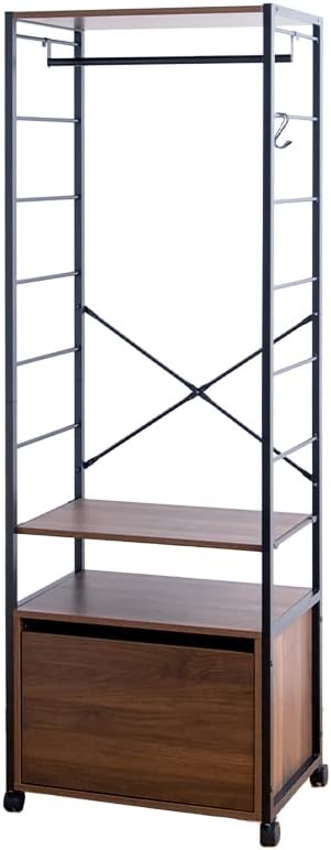 Modern wooden top steel frame clothes rack with drawers