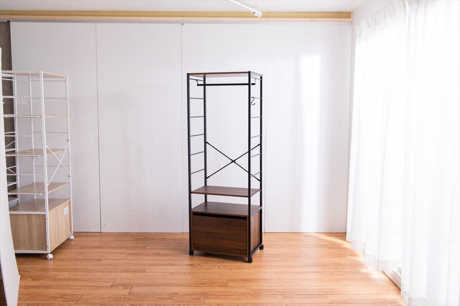 Modern wooden top steel frame clothes rack with drawers