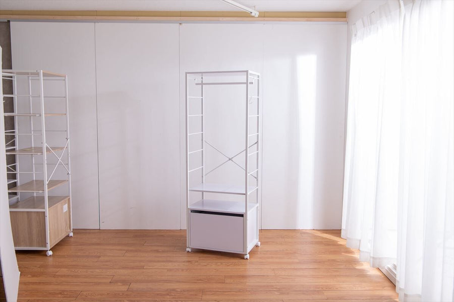 Modern wooden top steel frame clothes rack with drawers