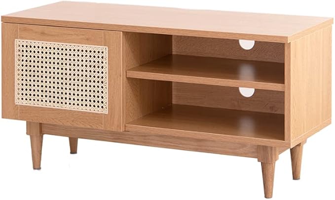 Nordic woodgrain rattan TV stand