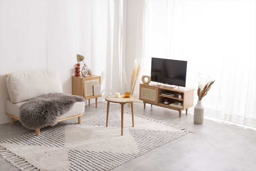 Nordic woodgrain rattan TV stand