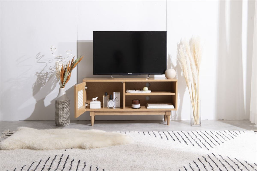 Nordic woodgrain rattan TV stand