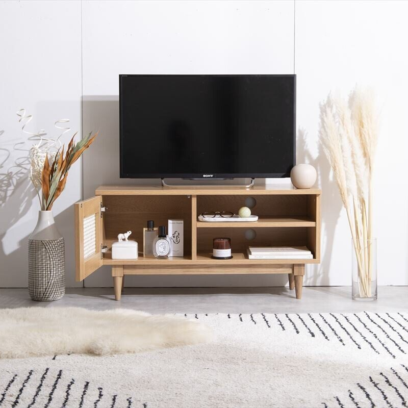 Nordic woodgrain rattan TV stand
