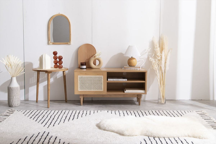 Nordic woodgrain rattan TV stand