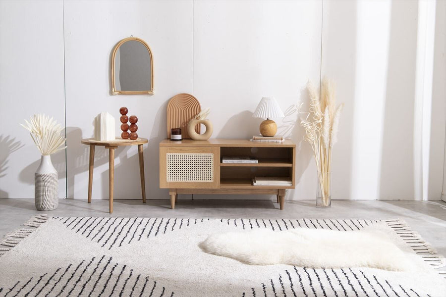 Nordic woodgrain rattan TV stand