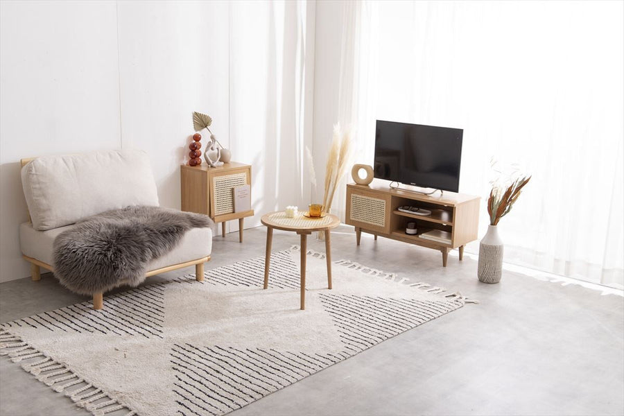Nordic woodgrain rattan TV stand
