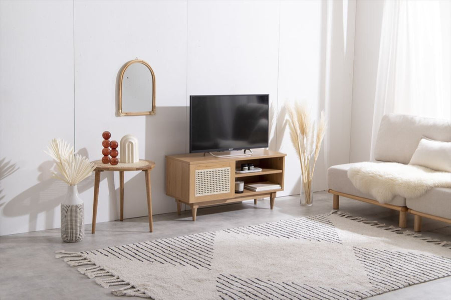 Nordic woodgrain rattan TV stand