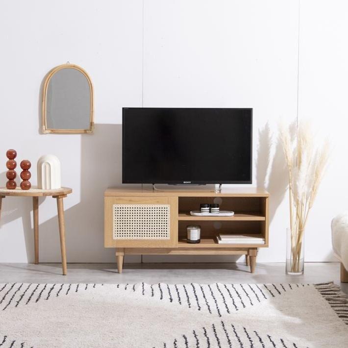 Nordic woodgrain rattan TV stand