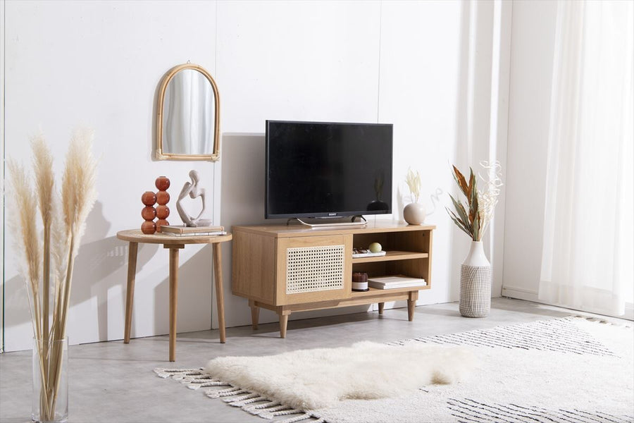 Nordic woodgrain rattan TV stand