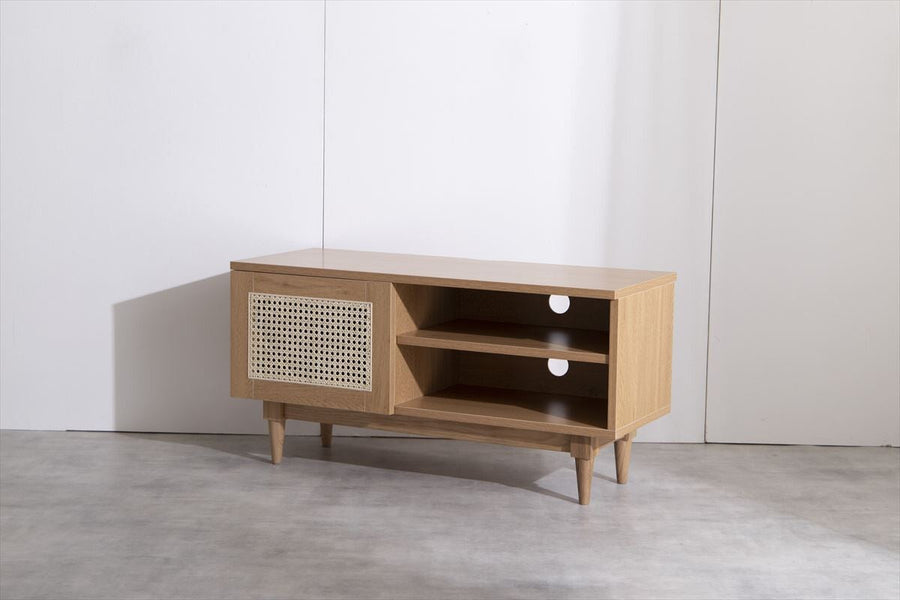 Nordic woodgrain rattan TV stand