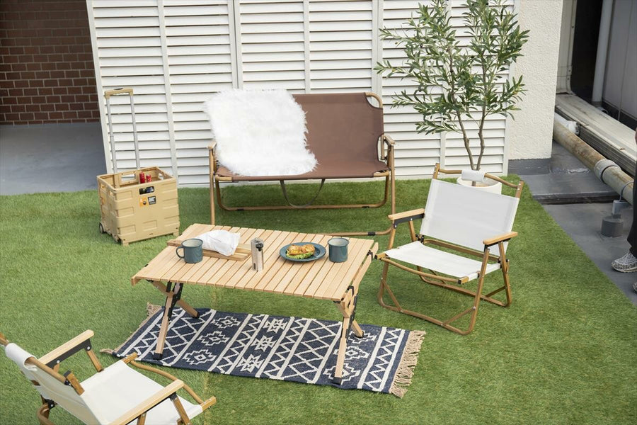 Natural 2-seater outdoor folding bench chair