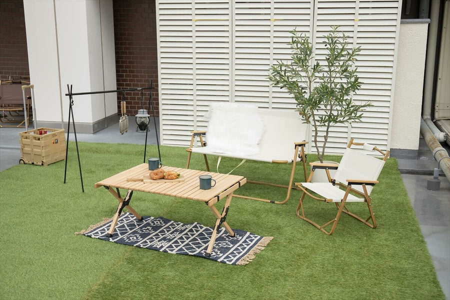 Natural 2-seater outdoor folding bench chair