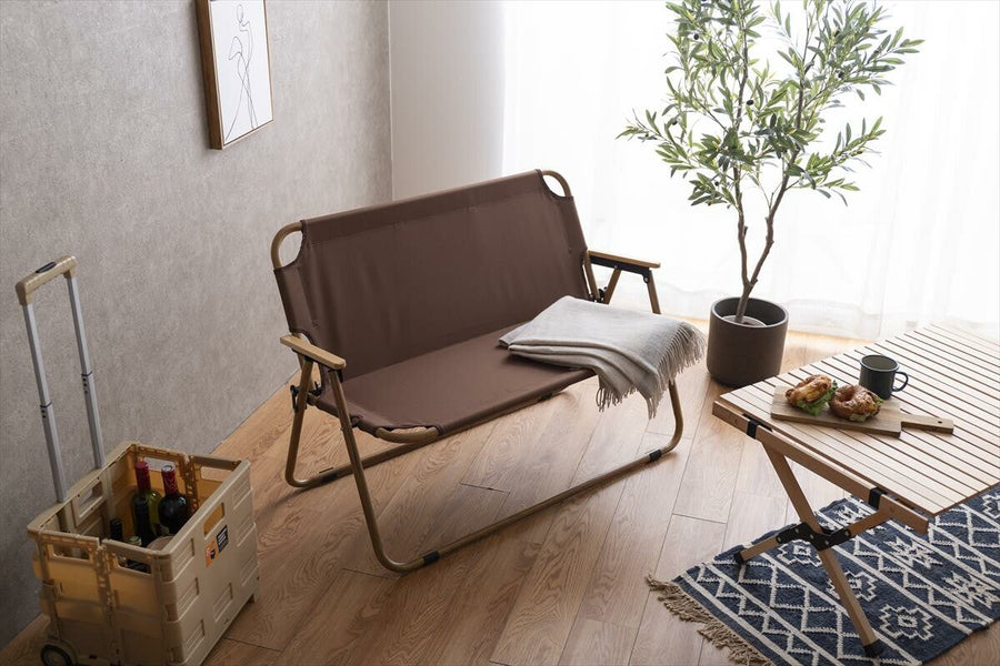 Natural 2-seater outdoor folding bench chair