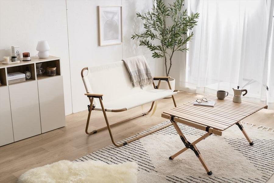 Natural 2-seater outdoor folding bench chair