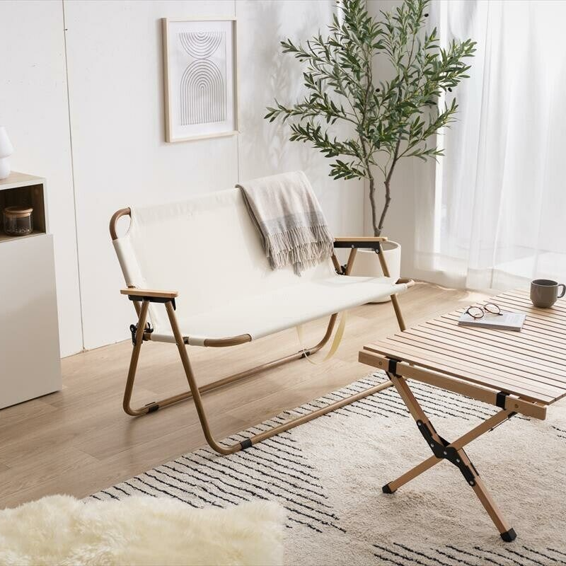 Natural 2-seater outdoor folding bench chair