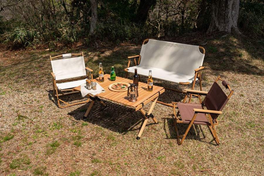 Natural 2-seater outdoor folding bench chair
